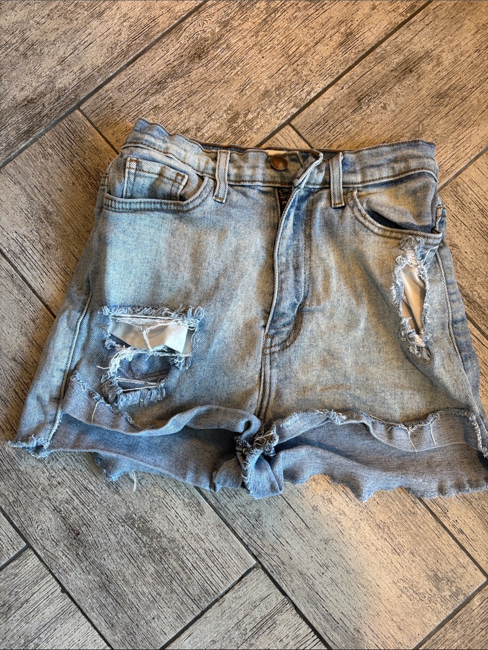 Vibrant Light Blue Distressed Denim Shorts - Women